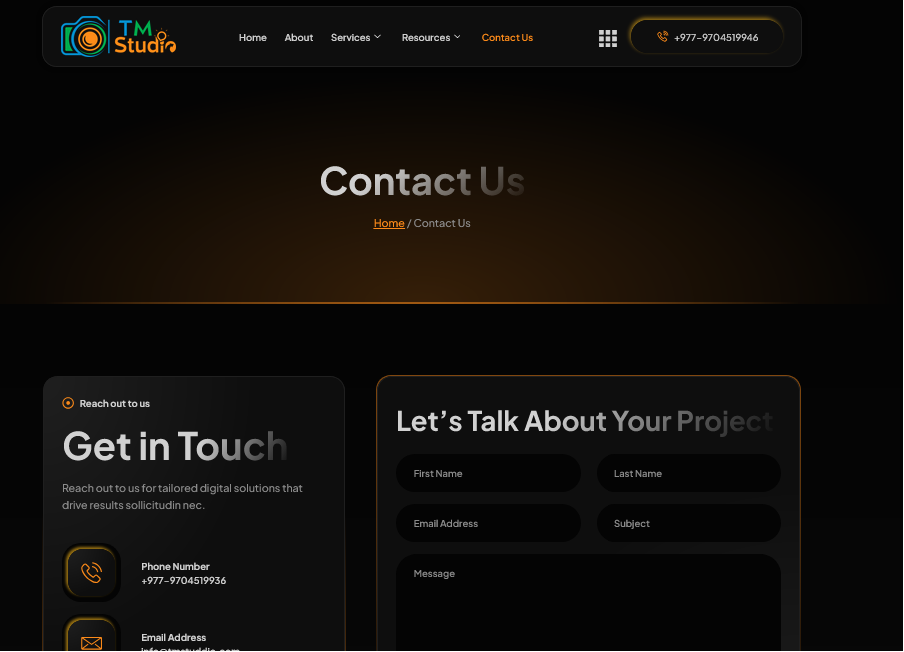 TM Studio Contact Us Page